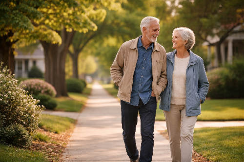 older couple walking outside together